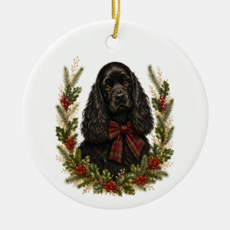 Vintage Black Cocker Spaniel Christmas Ceramic Ornament