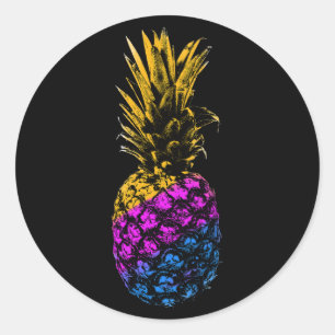 Vintage Black Colourful Trendy Tropical pineapple Classic Round Sticker