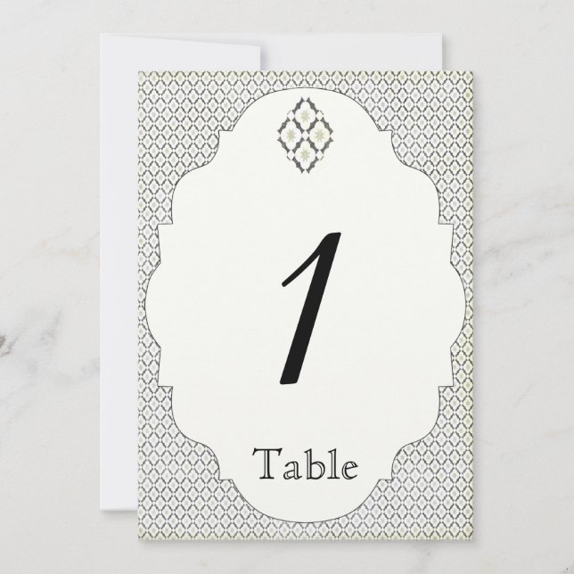 Vintage Black Cream Diamond Wedding Table Number (Front)