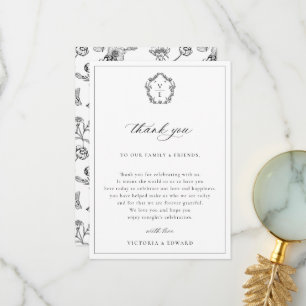 Vintage Black Crest Wedding Reception Table Thank You Card