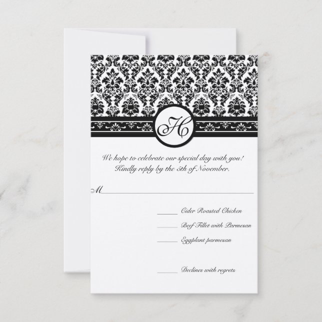 Vintage Black Damask Borders Invitation (Front)