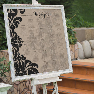 Vintage Black Damask Brown Paper Seating Chart