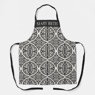Vintage Black Damask Kitchen Design Apron