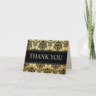 Vintage Black Damask Thank You Note Cards