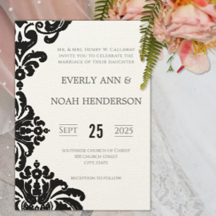 Vintage Black Damask Wedding Invitations