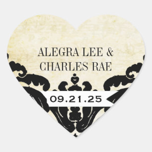 Vintage Black Damask Wedding Sticker