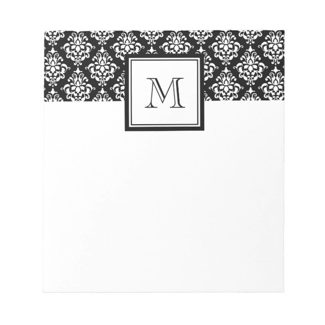 VINTAGE BLACK DAMASK YOUR MONOGRAM NOTEPAD (Front)