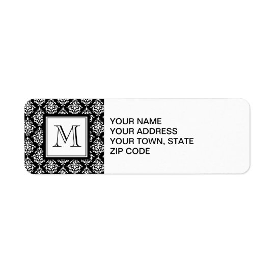 VINTAGE BLACK DAMASK YOUR MONOGRAM RETURN ADDRESS LABEL