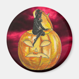 Vintage Black Devil on Jack o' Lantern Magnet