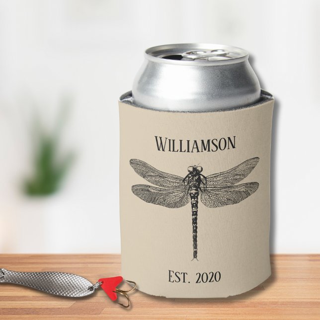 Vintage Black Dragonfly Monogram Can Cooler (Creator Uploaded)