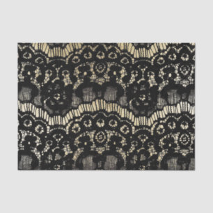 Vintage black elegant french floral lace faux gold tissue paper