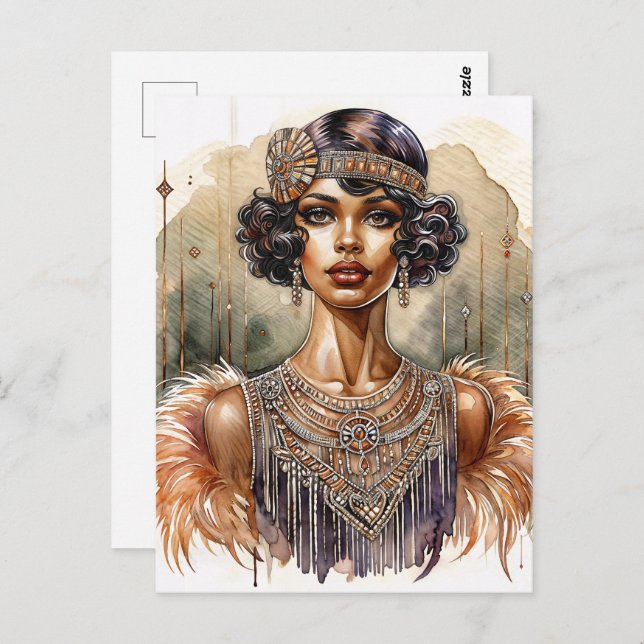 Vintage Black Flapper Art Deco Postcard (Front/Back)