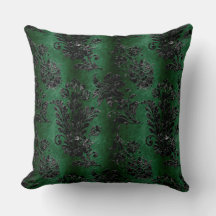 Vintage Black Floral Damask Forest Green Pattern