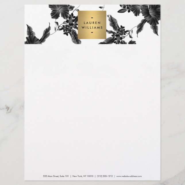 Vintage Black Floral Pattern Letterhead Design (Front)