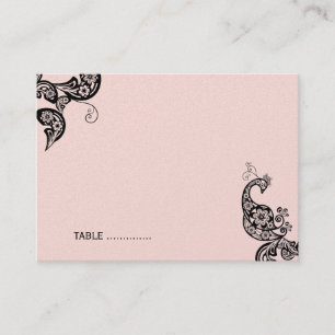 Vintage Black Floral Peacock Elegant Wedding Party Place Card