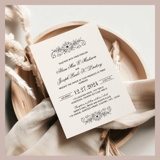 Vintage Black Flourish Elegant Wedding Invitation