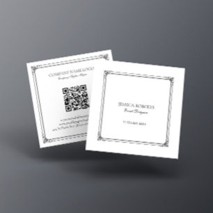 Vintage black frame and custom text on white  square business card