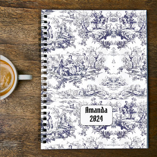 Vintage Black French Toile Floral Monogram Planner