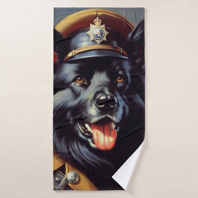 Vintage Black German Shepherd Painting Bath Towel (Bath Towel)