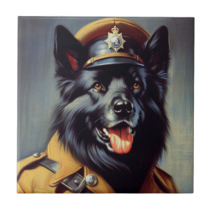 Vintage Black German Shepherd Painting Ceramic Tile
