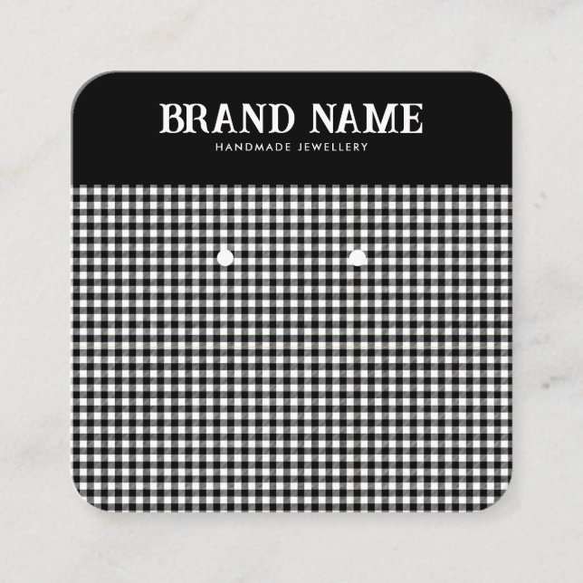 Vintage Black Gingham Earrings Display Square Business Card (Front)