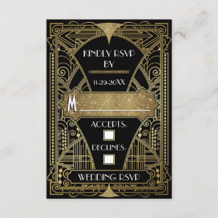 Vintage Black & Gold Art Deco Wedding RSVP Cards
