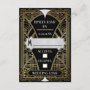 Vintage Black & Gold Art Deco Wedding RSVP Cards