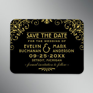 Vintage Black Gold Art Deco Wedding Save the Date Magnet
