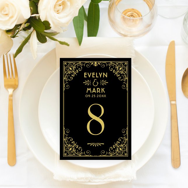 Vintage Black Gold Art Deco Wedding Table Number (Creator Uploaded)