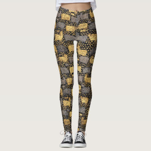 Vintage Black Gold Cow Pattern   Summer Travel  Leggings