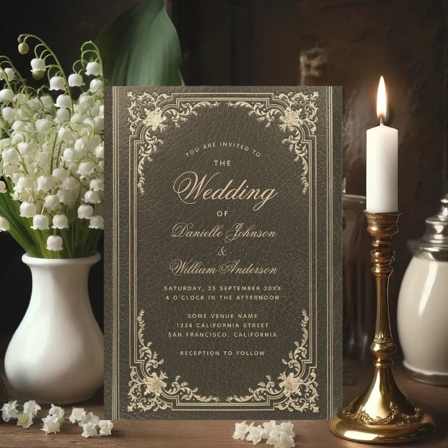Vintage Black Gold Elegant Calligraphy Wedding Invitation (Creator Uploaded)