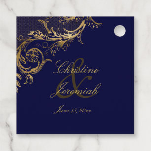 Vintage Black Gold Floral Damask Script Wedding Favour Tags