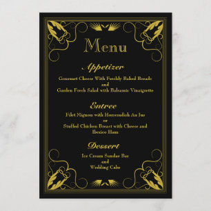Vintage Black Gold Gilded Age Wedding Menu