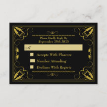 Vintage Black Gold Gilded Age Wedding RSVP