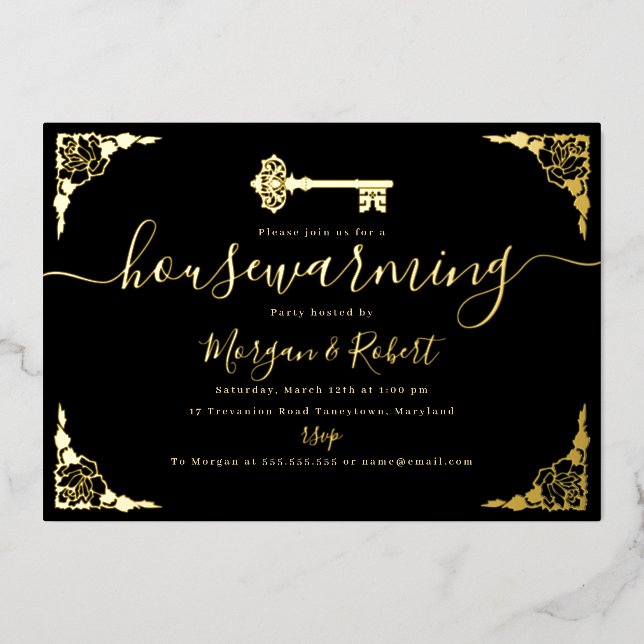 Vintage Black Gold Key Housewarming Party  (Front)