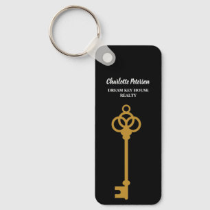 Vintage Black & Gold Key Real Estate Agent Key Ring
