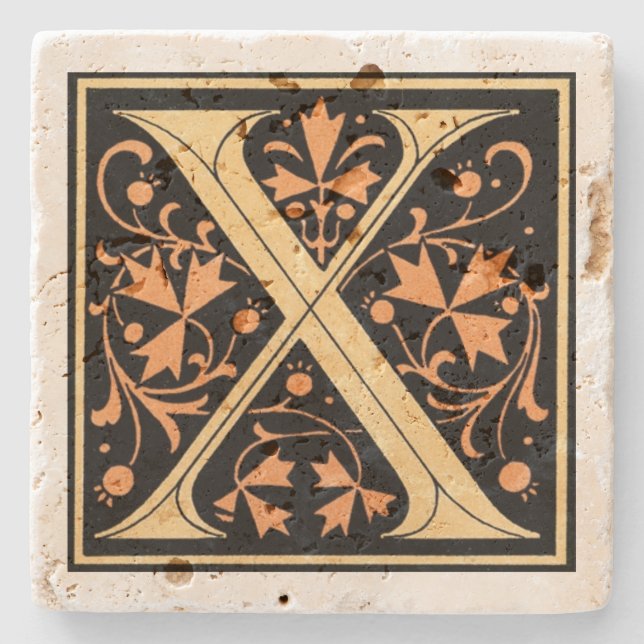 Vintage Black & Gold Letter ‘X’ Stone Coaster (Front)
