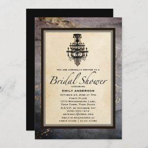 Vintage Black Gold Marble Chandelier Bridal Shower Invitation
