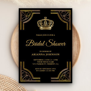 Vintage Black Gold Ornate Crown Bridal Shower Invitation
