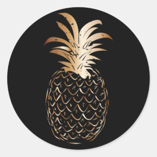 Vintage Black Gold Trendy Tropical pineapple  Classic Round Sticker
