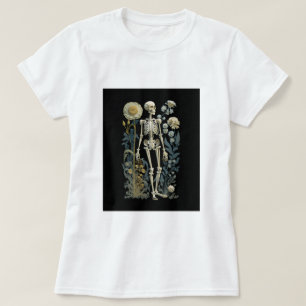 Vintage Black Gothic   Floral Skeleton Halloween T-Shirt
