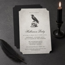 Vintage Black Gothic Raven Skull Adult Halloween