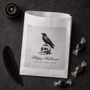 Vintage Black Gothic Raven Skull Halloween Favour Bag