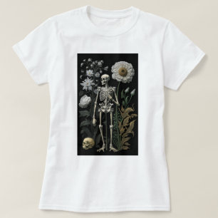 Vintage Black Gothic Skeleton with Dark Florals T-Shirt