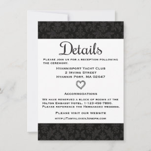 Vintage Black & Grey Directions Details Damask Invitation