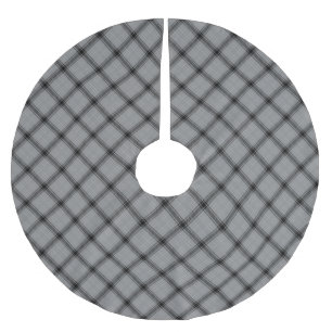 Vintage black grey white plaid diagonal pattern brushed polyester tree skirt