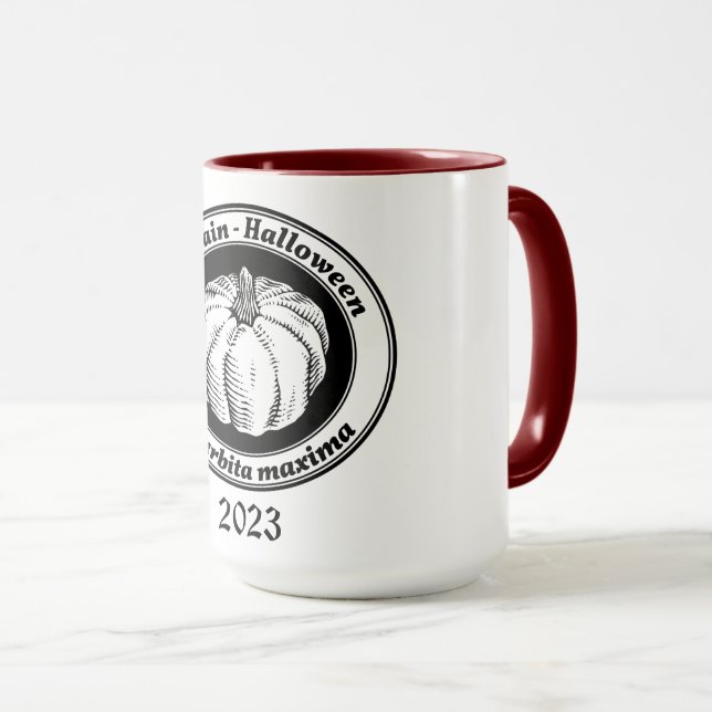 Vintage Black Halloween Pumpkin Ink Art Mug (Front Right)