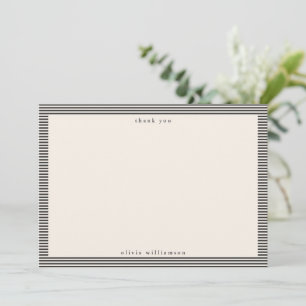 Vintage Black Ivory Stripes Personalized Name Thank You Card