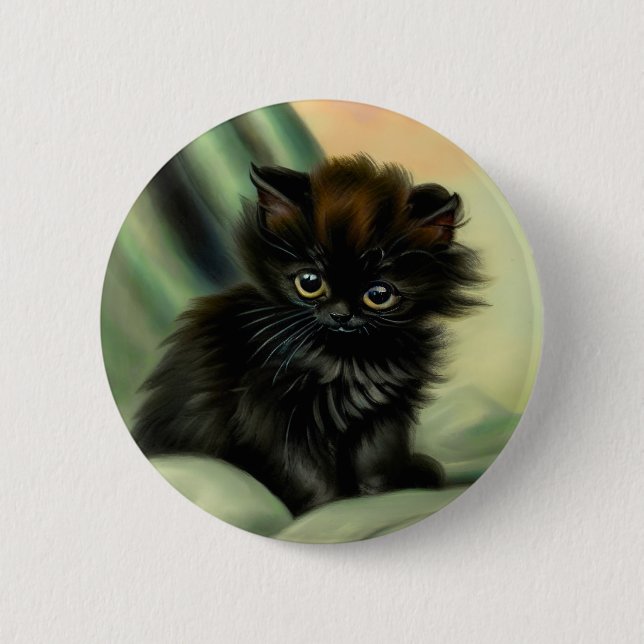 Vintage Black Kitten Illustration 6 Cm Round Badge (Front)