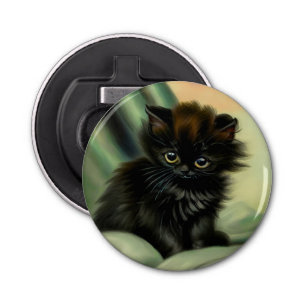 Vintage Black Kitten Illustration Bottle Opener
